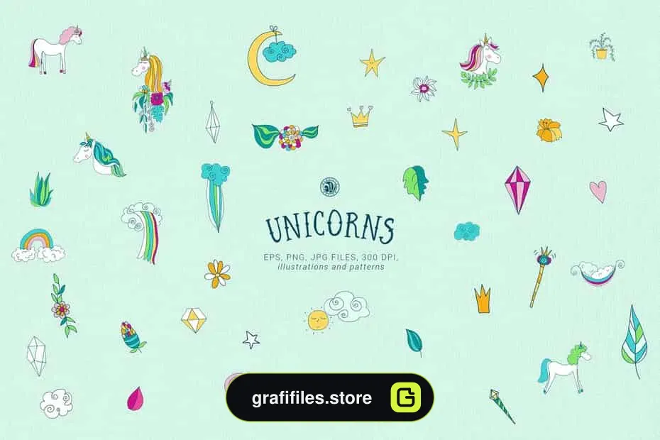 دانلود وکتور و کلیپ آرت اسب تک شاخ Unicorns Illustrations - 5 کلیپ آرت اسب تک شاخ