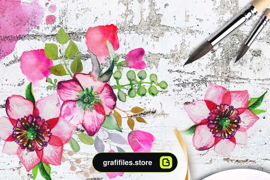کلیپ آرت آبرنگی گل Watercolor clipart