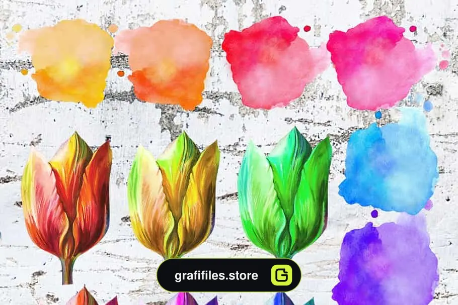 کلیپ آرت آبرنگی گل Watercolor clipart Tulip wreath