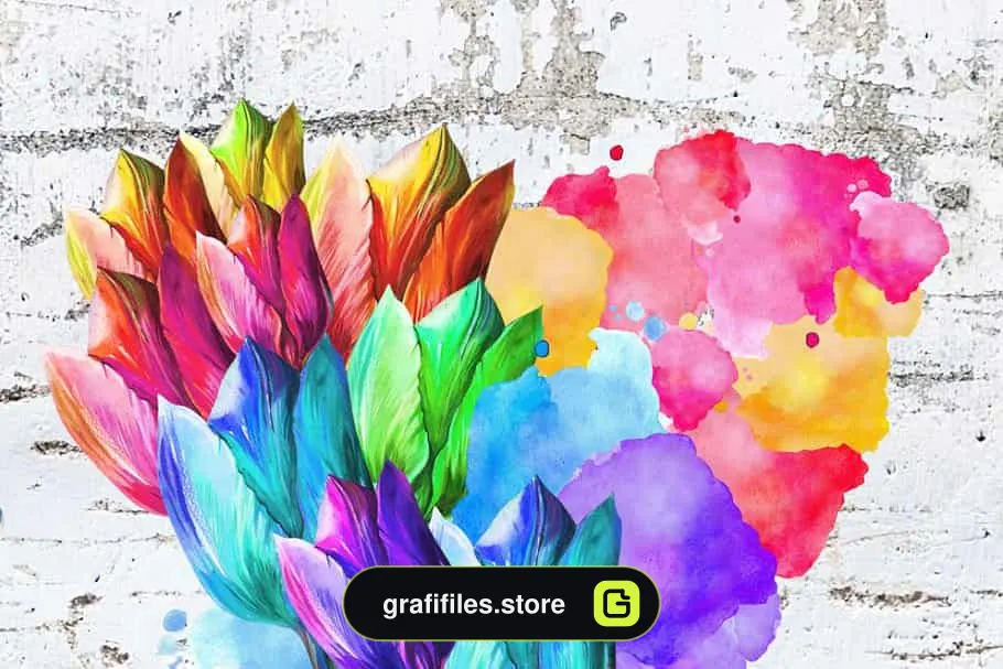 کلیپ آرت آبرنگی گل Watercolor clipart Tulip wreath