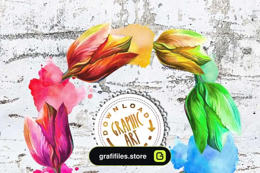 کلیپ آرت آبرنگی گل Watercolor clipart Tulip wreath