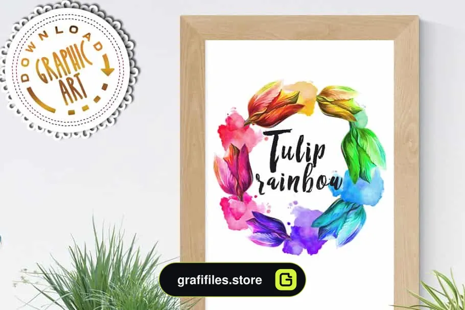 کلیپ آرت آبرنگی گل Watercolor clipart Tulip wreath