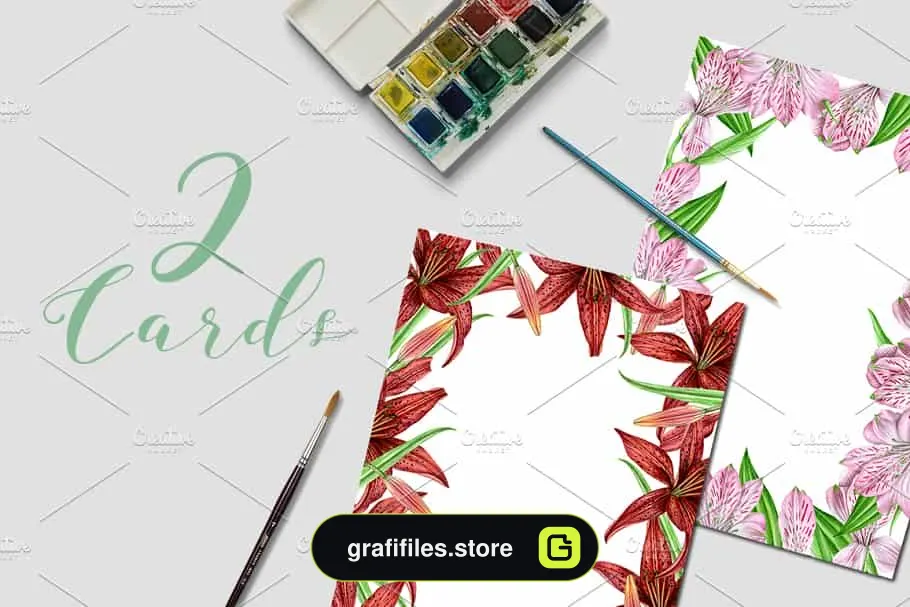 کلیپ آرت آبرنگی گل Watercolor Flowers