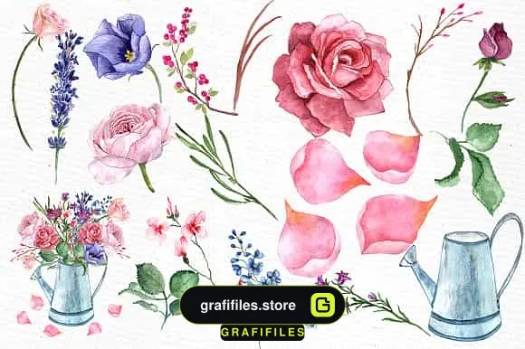 دانلود کلیپ آرت گل رز آبرنگی Watercolor Roses Clipart - 1 کلیپ آرت گل رز آبرنگی