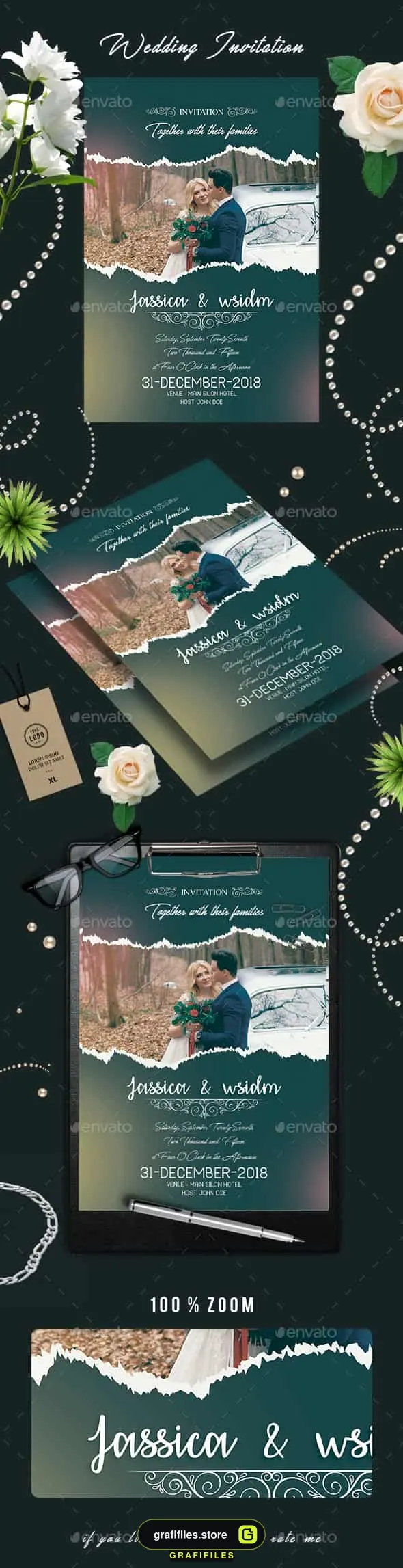 فایل لایه باز کارت دعوت عروسی Wedding Invitation Card