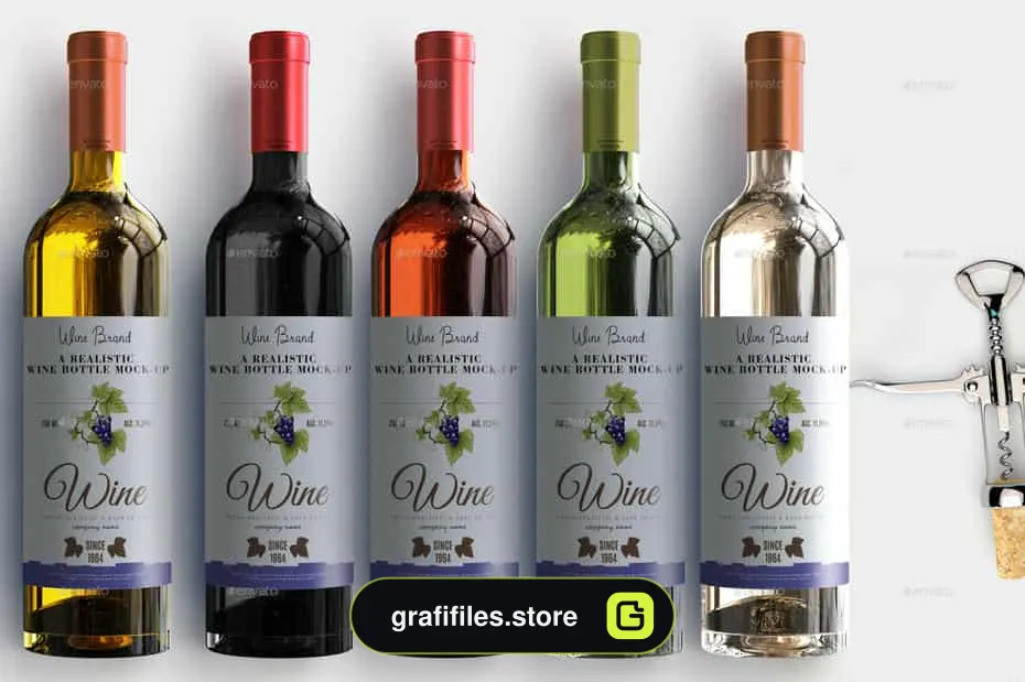 موکاپ بطری نوشیدنی Wine Mockup Kit 2.0