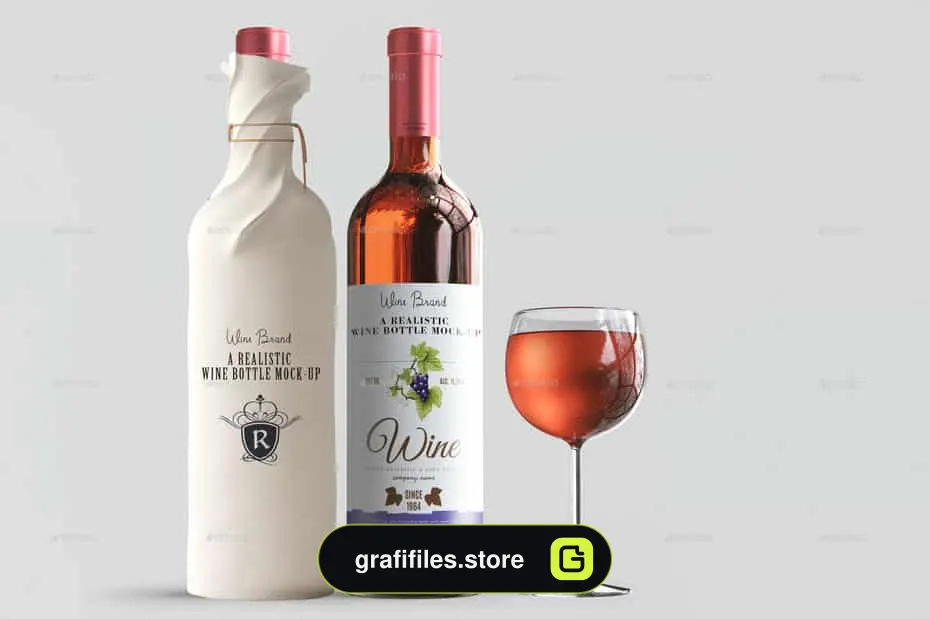 موکاپ بطری نوشیدنی Wine Mockup Kit 2.0