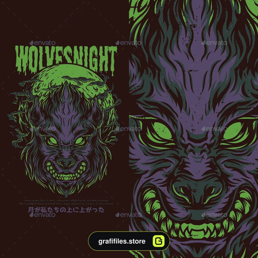 وکتور تیشرت Wolves Night T-Shirt Design