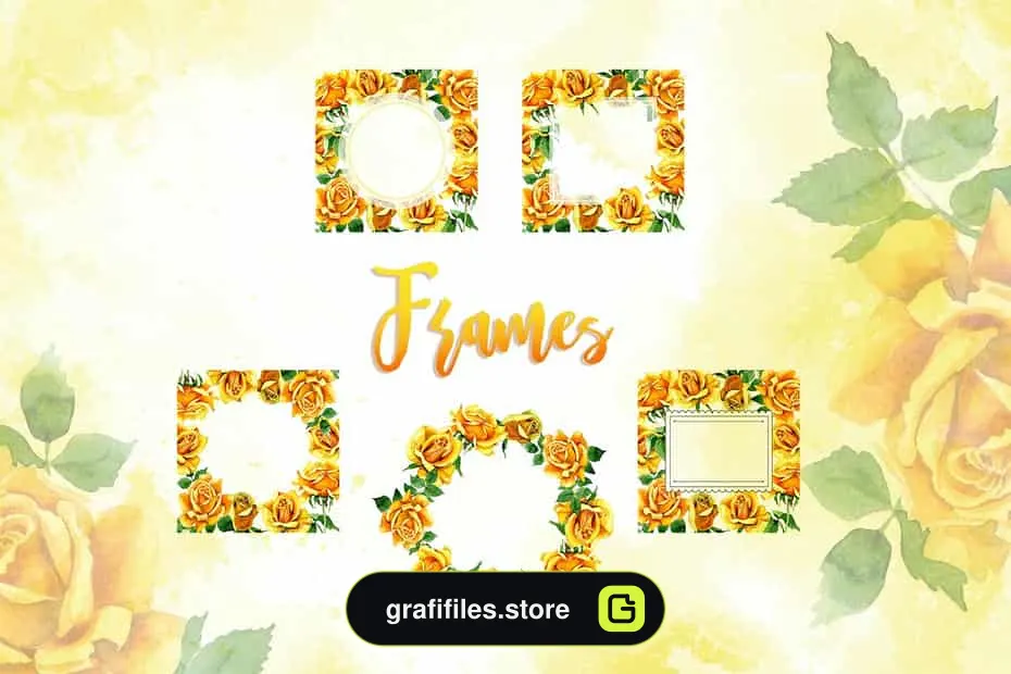 دانلود کلیپ آرت آبرنگی گل رز زرد Yellow Roses PNG watercolor set - 1 کلیپ آرت آبرنگی گل رز زرد