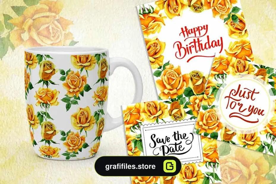 دانلود کلیپ آرت آبرنگی گل رز زرد Yellow Roses PNG watercolor set - 6 کلیپ آرت آبرنگی گل رز زرد - 5