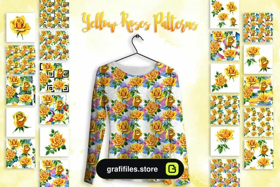 دانلود کلیپ آرت آبرنگی گل رز زرد Yellow Roses PNG watercolor set - 10 کلیپ آرت آبرنگی گل رز زرد - 9