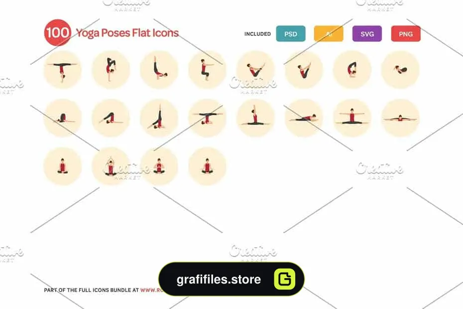 آیکون یوگا Yoga Poses Flat Icons Set - 7