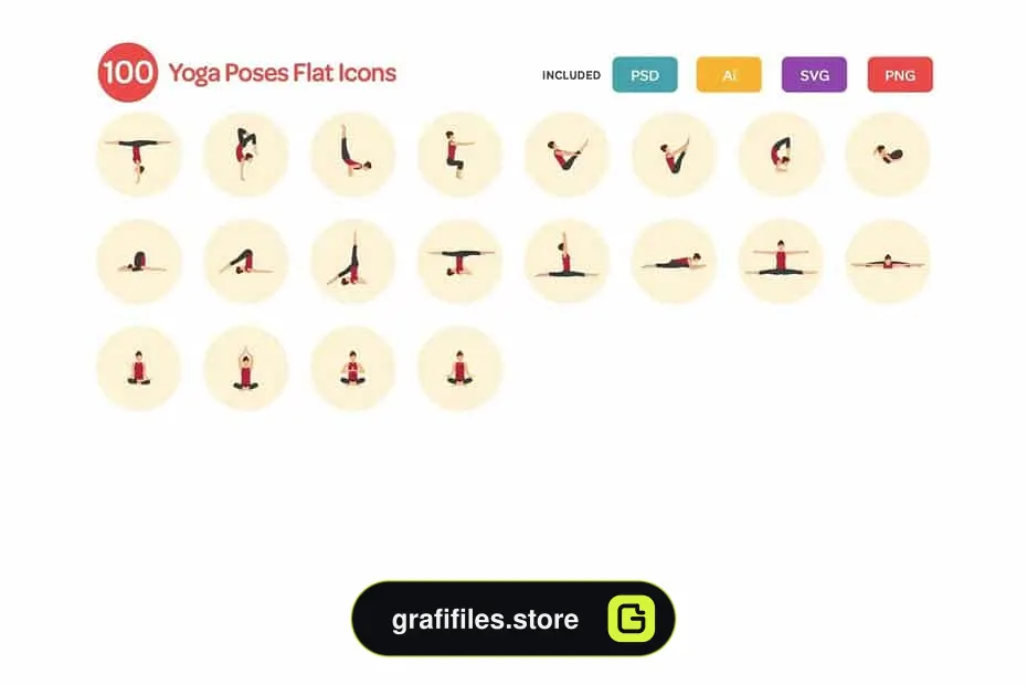 آیکون یوگا Yoga Poses Flat Icons Set - 9