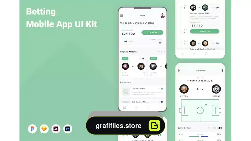 دانلود رابط کاربری اپلیکیشن شرط بندی Betting Mobile App UI Kit