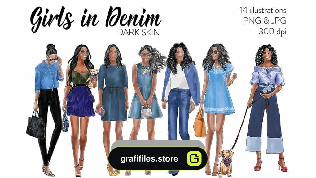 دانلود کلیپ آرت دختران سیاه پوست با لباس جین Girls in Denim – Dark Skin