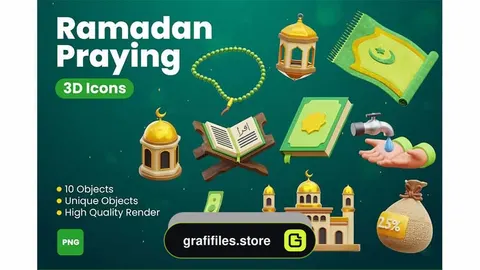 دانلود آیکون سه بعدی دعای رمضان Ramadan Praying 3D Icons