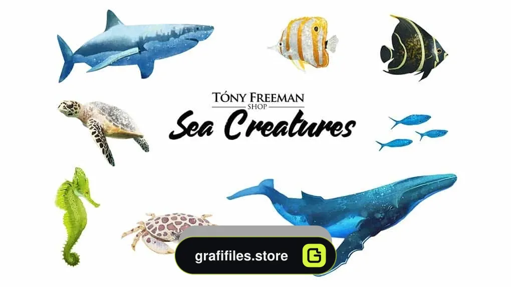 دانلود کلیپ آرت آبزیان Set of Sea Creatures