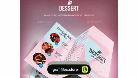 دانلود فایل لایه باز سه لت منو شیرینی فروشی Sweet Dessert Trifold Menu