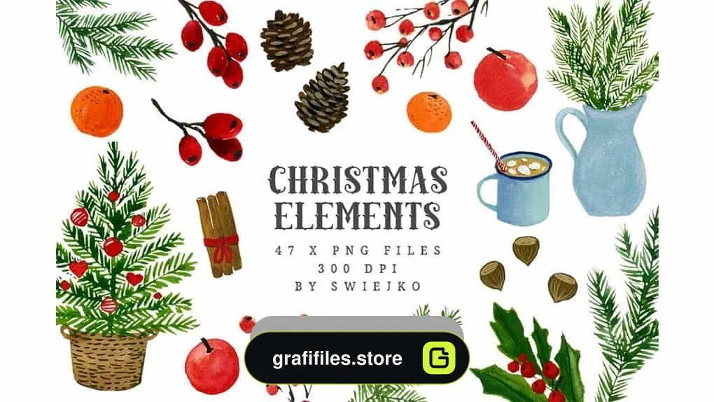 دانلود کلیپ آرت کریسمس با طرح آبرنگی Watercolor Christmas Clipart