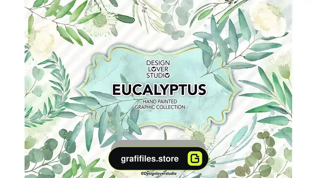 دانلود کلیپ آرت برگ اکالیپتوس آبرنگی Watercolor Eucalyptus leaves