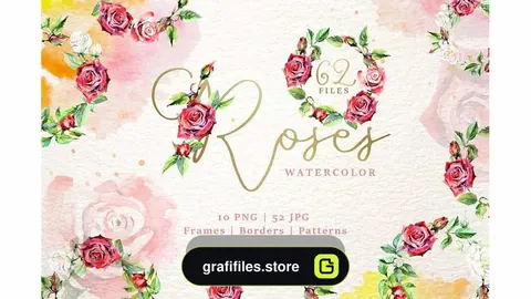 دانلود کلیپ آرت گل رز قرمز Wonderful Watercolor Red Roses PNG