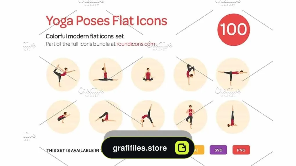 دانلود آیکون یوگا Yoga Poses Flat Icons Set