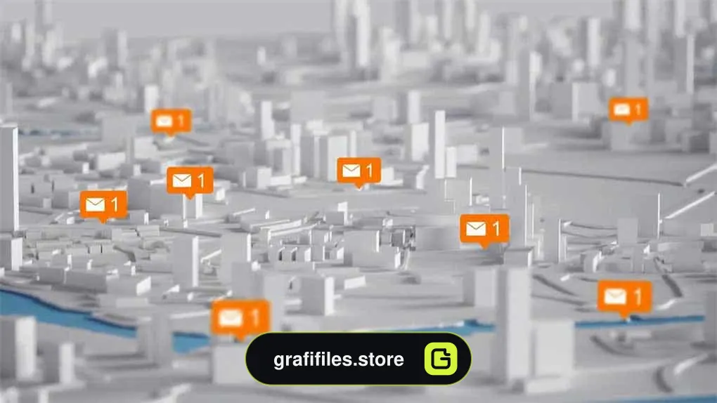 دانلود فوتیج نقشه سه بعدی 3D Map With Message Icons