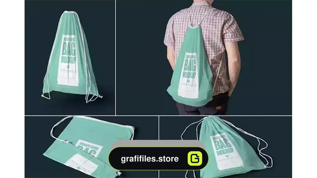 دانلود موکاپ کوله با بند کشی Drawstring Bag Mockups