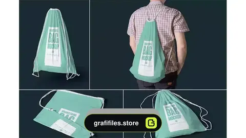 دانلود موکاپ کوله با بند کشی Drawstring Bag Mockups