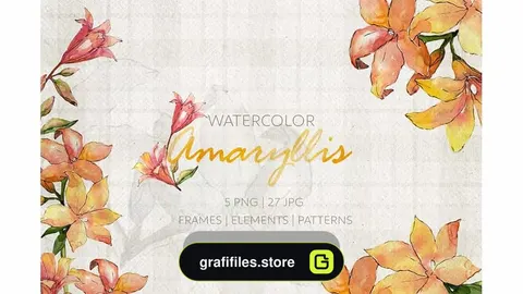 دانلود کلیپ آرت آبرنگی گل Amaryllis Watercolor png