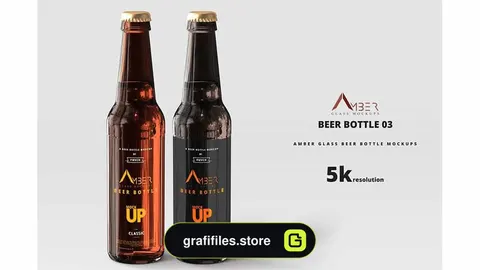 دانلود موکاپ بطری نوشیدنی Amber Glass Beer Bottle Mockup 03