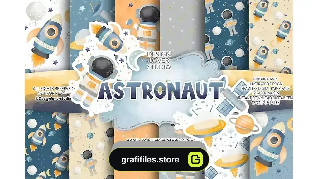 دانلود بک گراند کاغذ دیجیتال فضانورد Astronaut digital paper pack