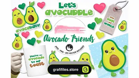 دانلود وکتور آووکادو کارتونی Avocado graphics and illustrations