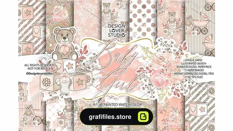 دانلود بک گراند کاغذ دیجیتالی کارتونی Baby Girl digital paper pack 2