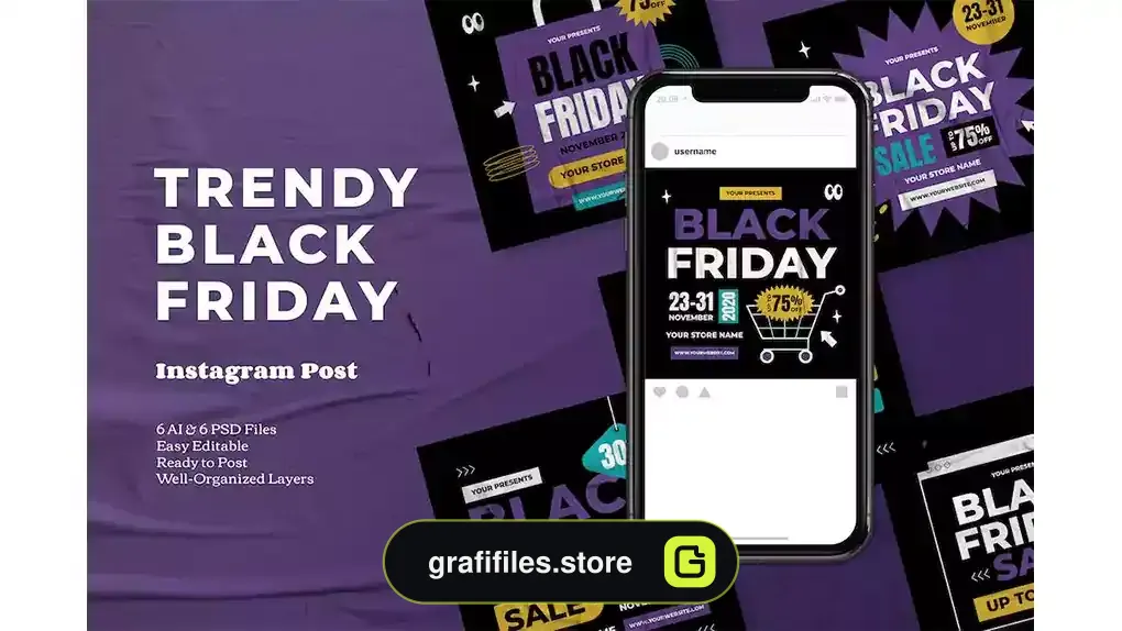 دانلود طرح لایه باز پست اینستاگرام بلک فرایدی Black Friday Instagram Feed