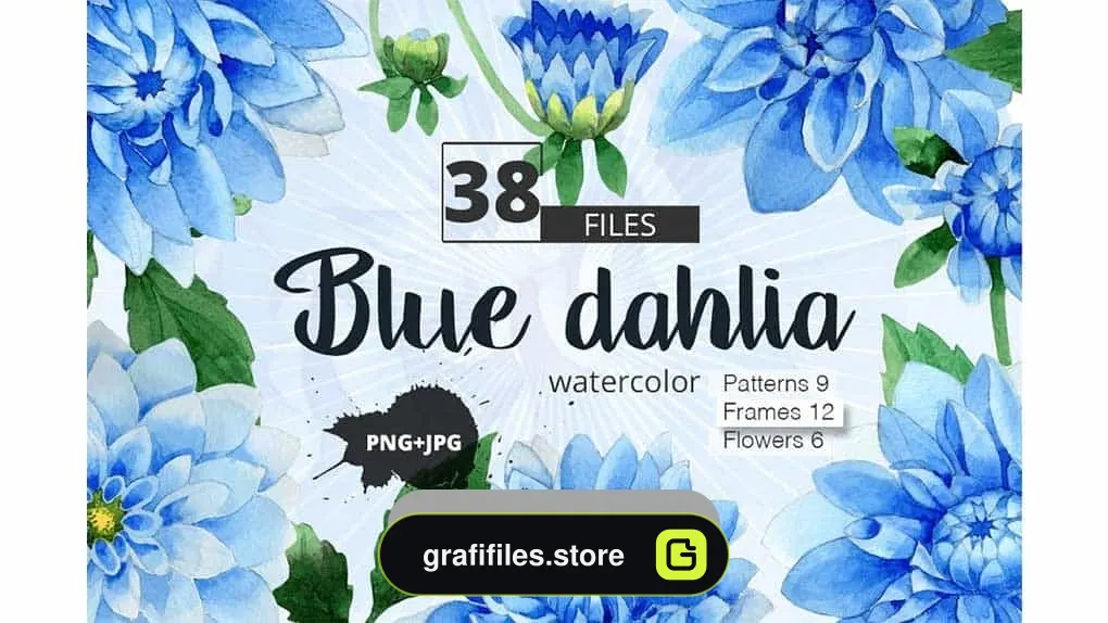 دانلود کلیپ آرت آبرنگی گل کوکب Blue dahlia watercolor PNG clipart