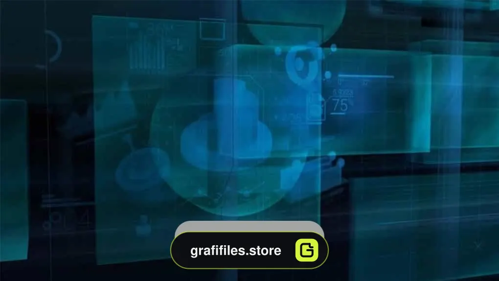 دانلود بک گراند موشن گرافیک اینفوگرافی Blue Holographic Cloud Of Infographics