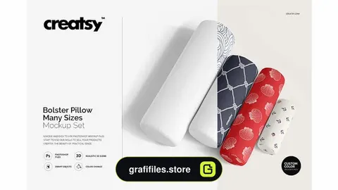 دانلود موکاپ بالشت گرد Bolster Pillow Many Sizes Mockup Set