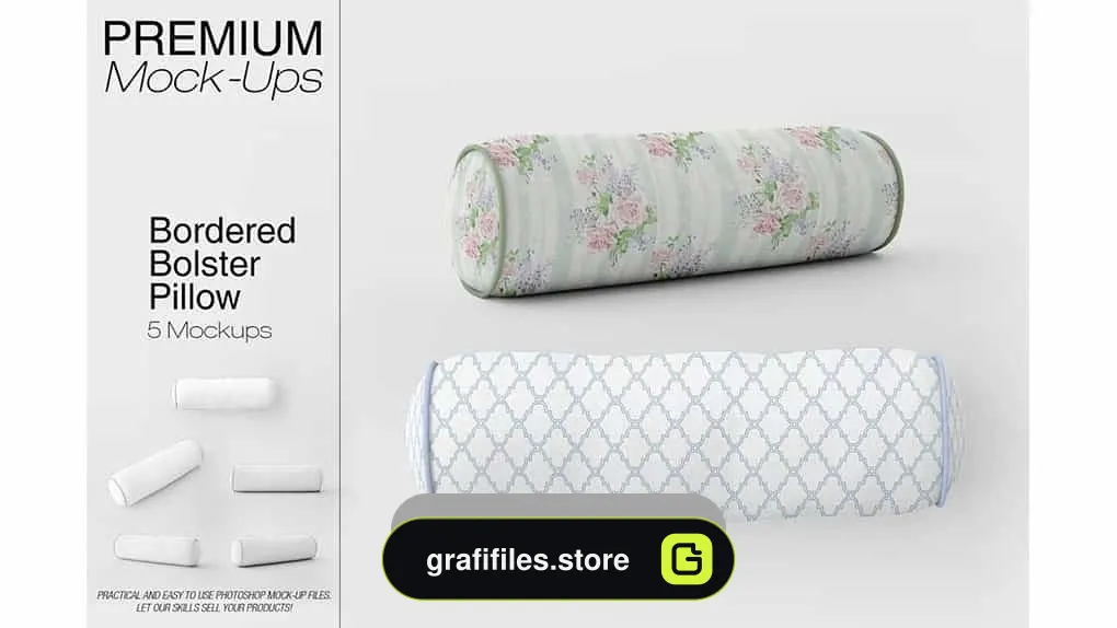 دانلود موکاپ بالش Bordered Bolster Pillow Mockup Pack