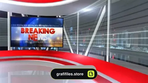 دانلود فوتیج استودیو مجازی خبر Breaking News Virtual Set 2