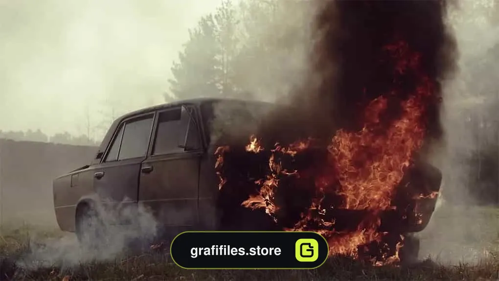فوتیج آتش سوزی ماشین Burning Car Fire And Smoke