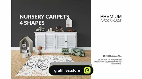 دانلود موکاپ فرش اتاق کودک Carpets for Kids Room – 4 Shapes