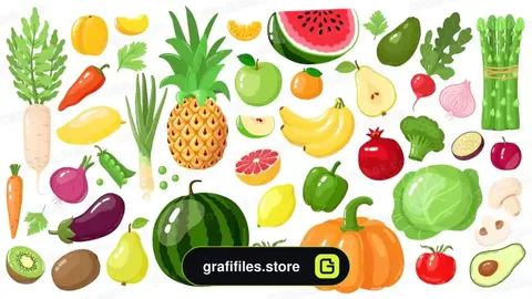 دانلود وکتور میوه و سبزیجات کارتونی