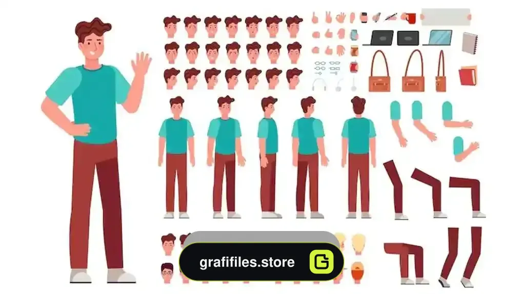 دانلود وکتور کاراکتر کارتونی مرد Cartoon male character kit