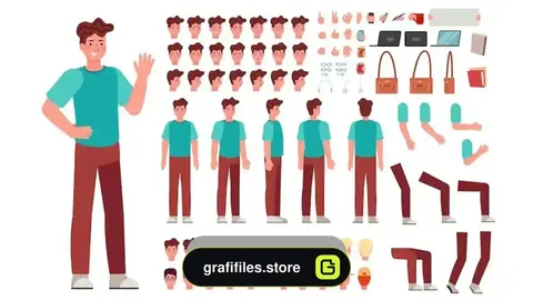 دانلود وکتور کاراکتر کارتونی مرد Cartoon male character kit