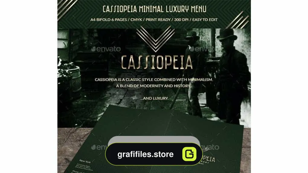 دانلود فایل لایه باز منو غذا با طرح مینیمال و لاکچری Cassiopeia Minimal Luxury Menu
