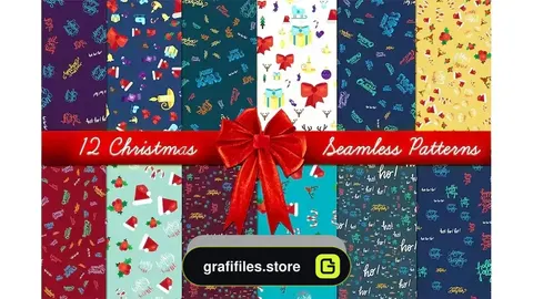 دانلود پترن ست کریسمس Christmas Seamless Patterns Set