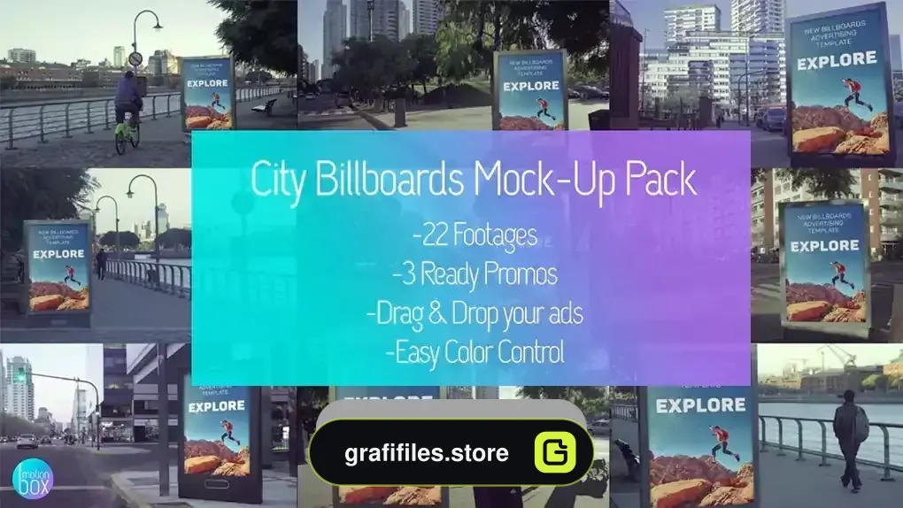 پروژه افترافکت تیزر تبلیغاتی موکاپ بیلبورد شهری City Billboards Mockup Promo Pack