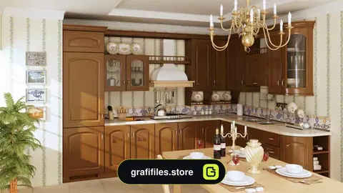 دانلود مدل سه بعدی آشپزخانه کلاسیک و مدرن