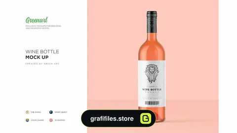 دانلود موکاپ بطری شیشه ای Clear Glass Wine Bottle Mockup